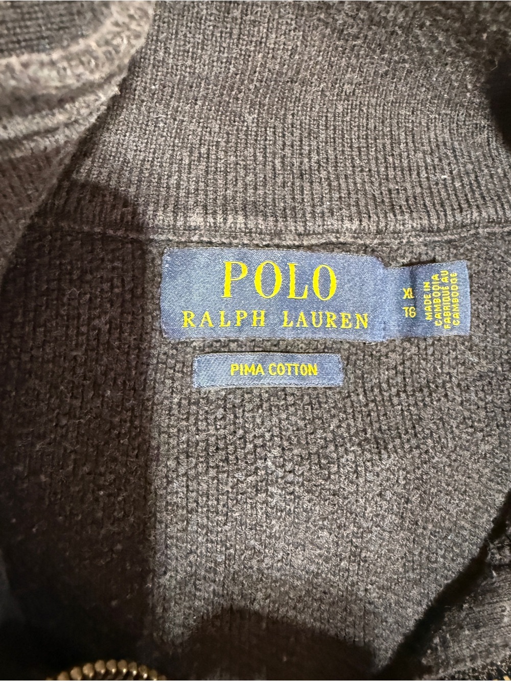 Polo by Ralph Lauren Men's Charcoal Gray Zip-Up Pima Cotton Sweater